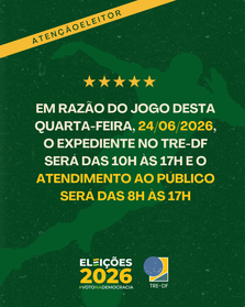 TRE-DF adota horário especial nesta quarta-feira, 24/06