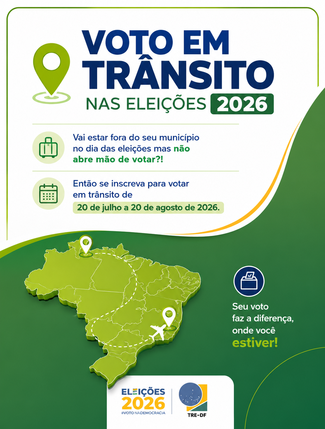 Vai viajar? Garanta seu voto em trânsito nas Eleições 2026 — Tribunal Regional Eleitoral do Distrito Federal