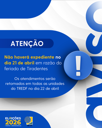 Não haverá atendimento no dia 21 de abril, feriado de Tiradentes. Retornamos às atividades no pr...