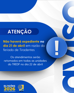 Não haverá atendimento no dia 21 de abril, feriado de Tiradentes. Retornamos às atividades no pr...